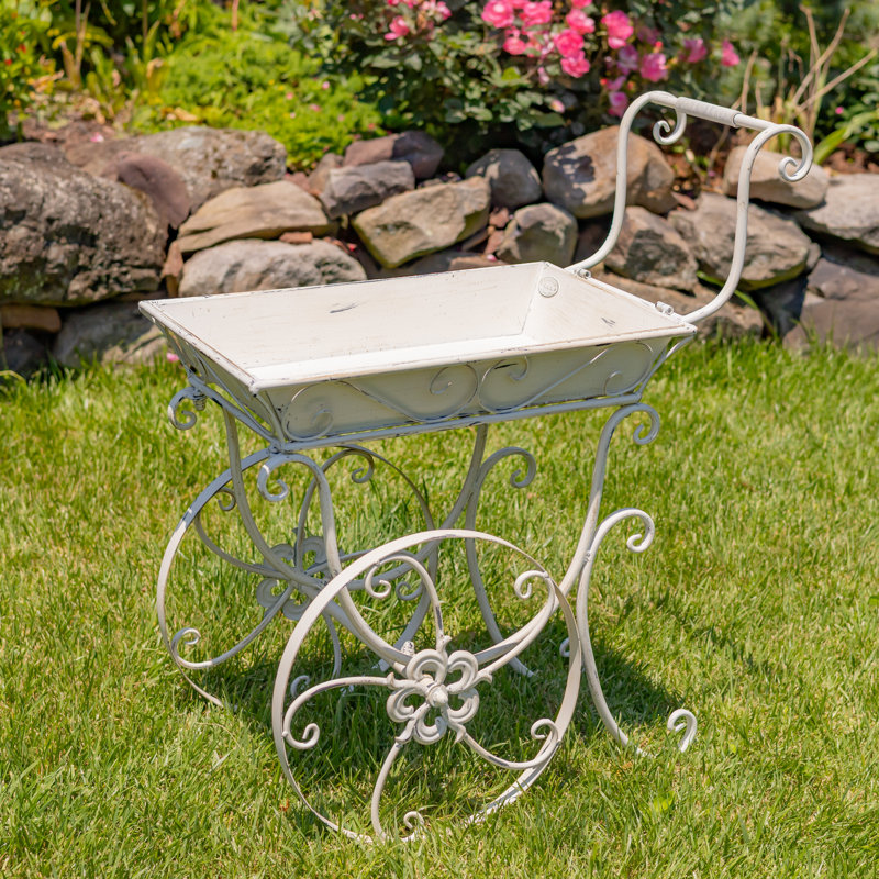 Chariot de jardin 32 po en métal avec poignée et roulettes 32 po London 1820, Blanc