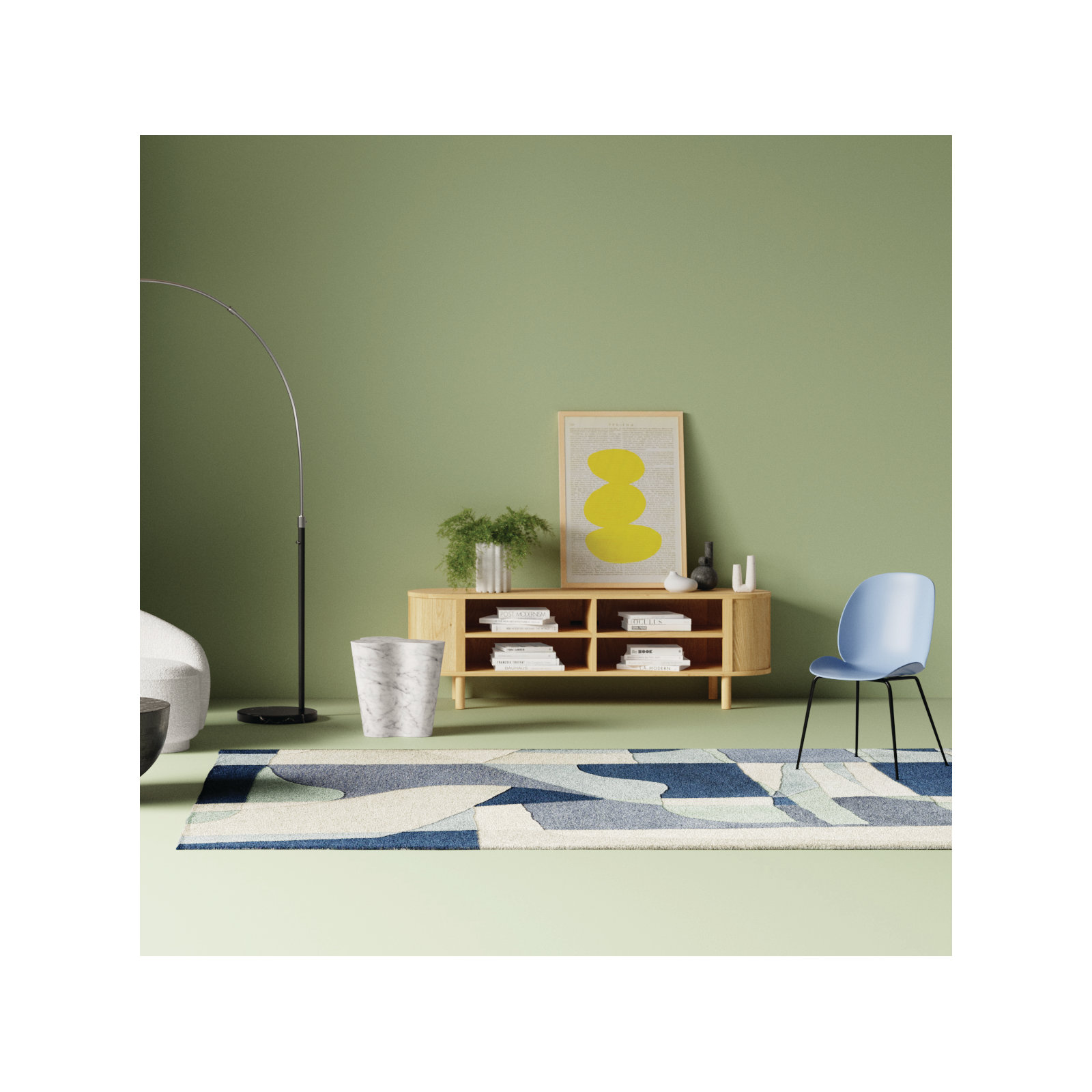 Gaye Handmade Wool Teal/Navy/Beige Rug, Rectangle 6' x 9'
