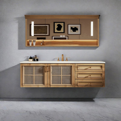 Armoire de salle de bain en rotin de style rétro