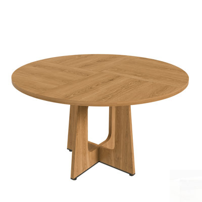 Round Farmhouse Dining Table For 4 - MDF Circle Table With Oak Finish, 300Lb Weight Capacity, Easy Assembly For Various Rooms