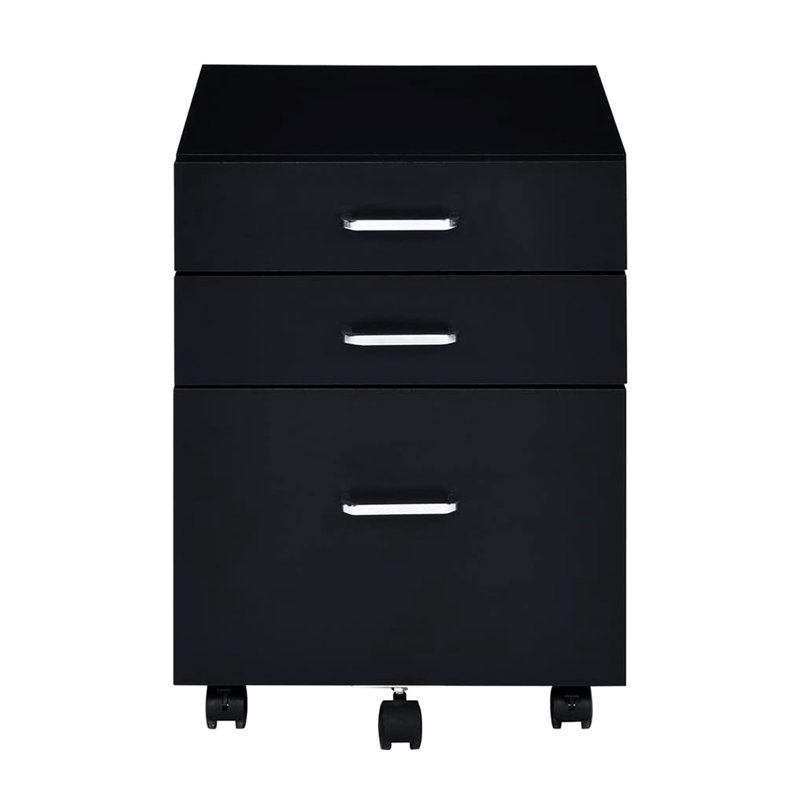 Armoire mobile rectangulaire, 3 tiroirs, noir et, plateau de 15 mm, assemblé, 5 roulettes, convient à un espace de travail pour le bureau