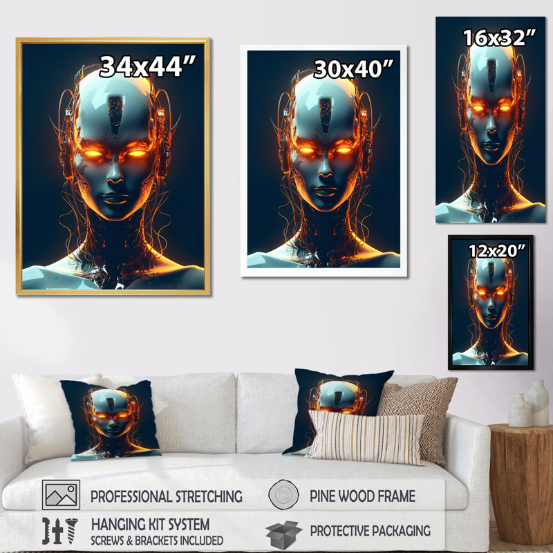 " Robotic Intelligence III ", Gold Single Picture Framed, 32" H x 24" W x 1" D