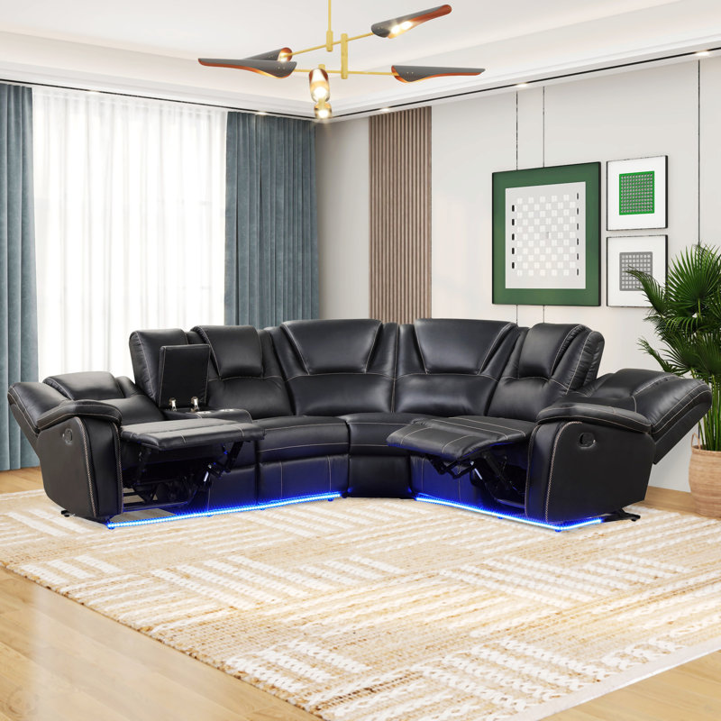 Canapé modulaire en cuir Iliza, H 38,98 po x l 102,36 po x P 87 po, Noir