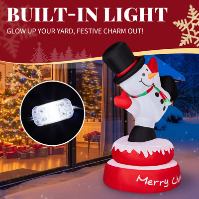 Décoration gonflable de Noël bonhomme de neige lumineuse en polyester et en plastique, 1 pièce, blanc, ventilateur intégré et 3 lumières DEL