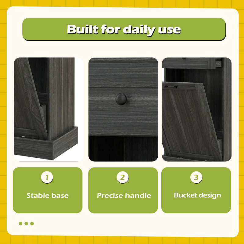 Trash Cabinet,Storage Cabinet(Trash Can Not Included), Gray/Charcoal