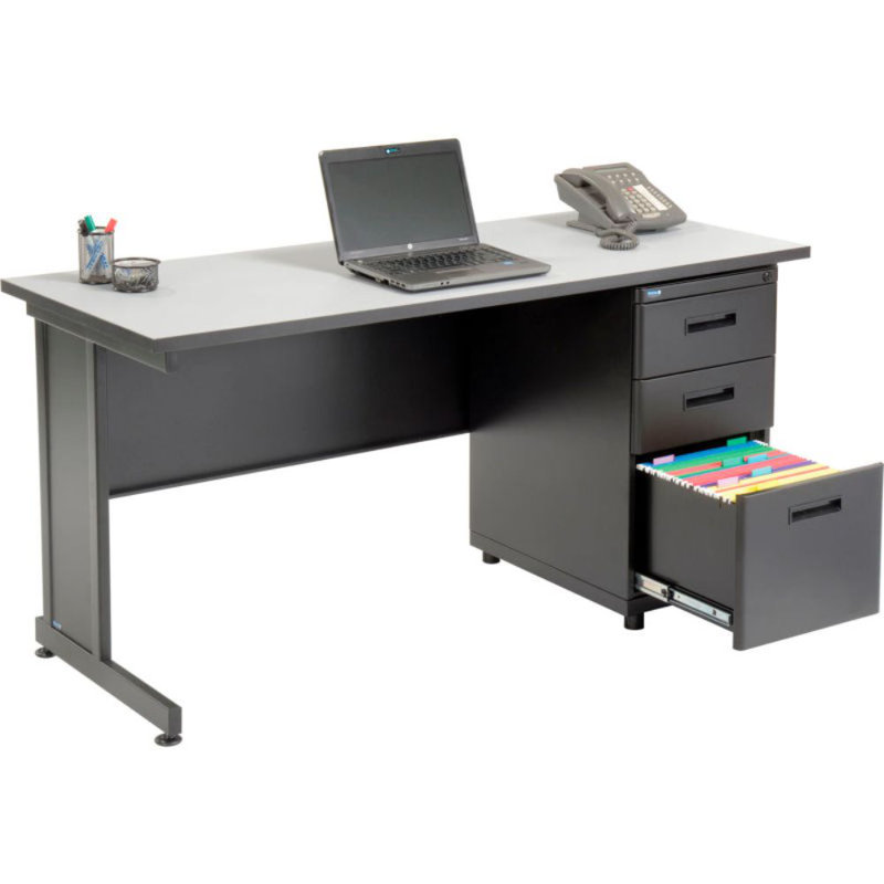 Bureau avec 3 tiroirs, Gris, H 30 po x l 60 po x P 24 po