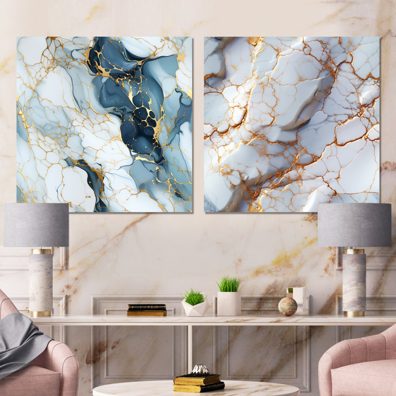 Kasterlee - Abstract Marble Metal Art Print Square Set Of 2, 16" H x 32" W
