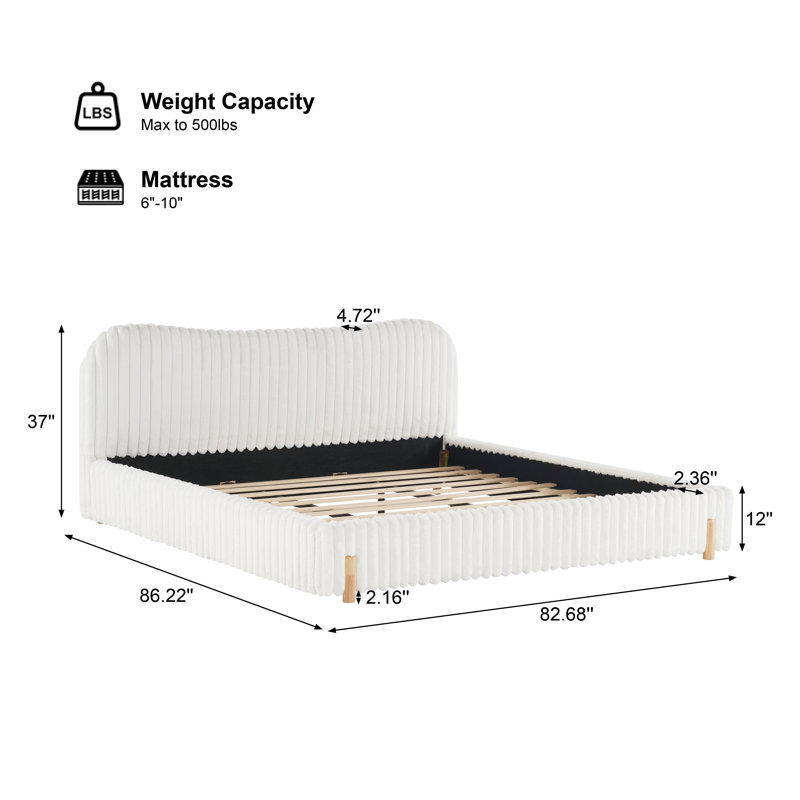 Lit tapissier Boucle avec tête de lit Wave, Bois massif, Très grand lit