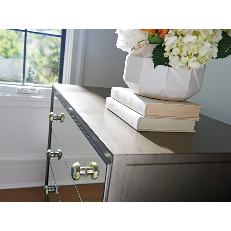 Transitional Brown and Silver Mirrored 3-Drawer Nightstand