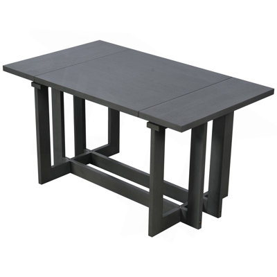 Rustic 82inch 7-Piece Extendable Dining Table Set, Trestle Kitchen Table with 6 Upholstered Dining Chairs and Two 12'' Removable Leaf, Grey+Beige