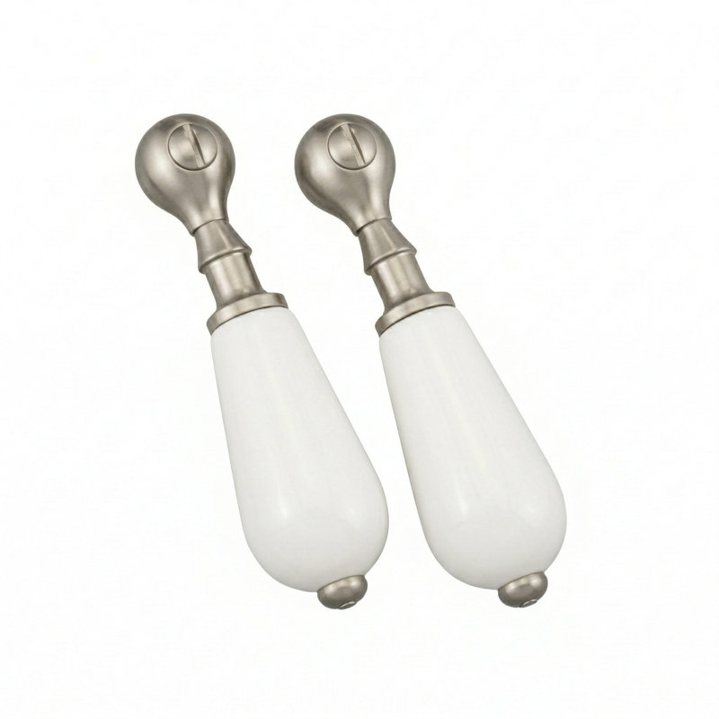 Strom Living 4" long Offset Porcelain Handle Pair in Chrome, Nickel mat