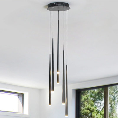 Brunsden 6 - Light Cluster Cone LED Chandelier Pendant Kitchen Island Black Dimmable
