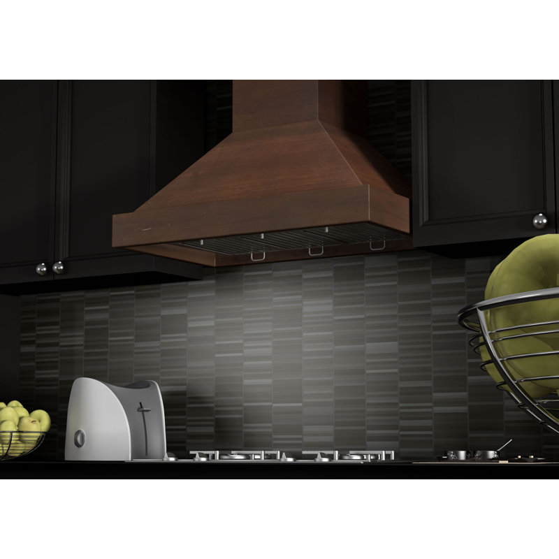 30" Wood 400 CFM Ducted Wall Mount Range Hood, 30" W, Walnut