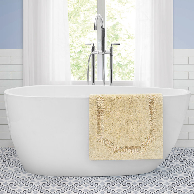 Laura Ashley Tablet Reversible Cotton Bath Rug, Yellow, 34" L x 21" W