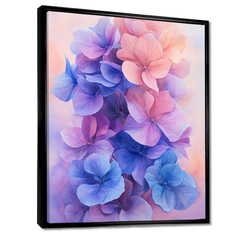 Lavande fluide Hydrangea Flow II - hydrangées, art mural pour le salon, H 40 po x l 30 po, Noir