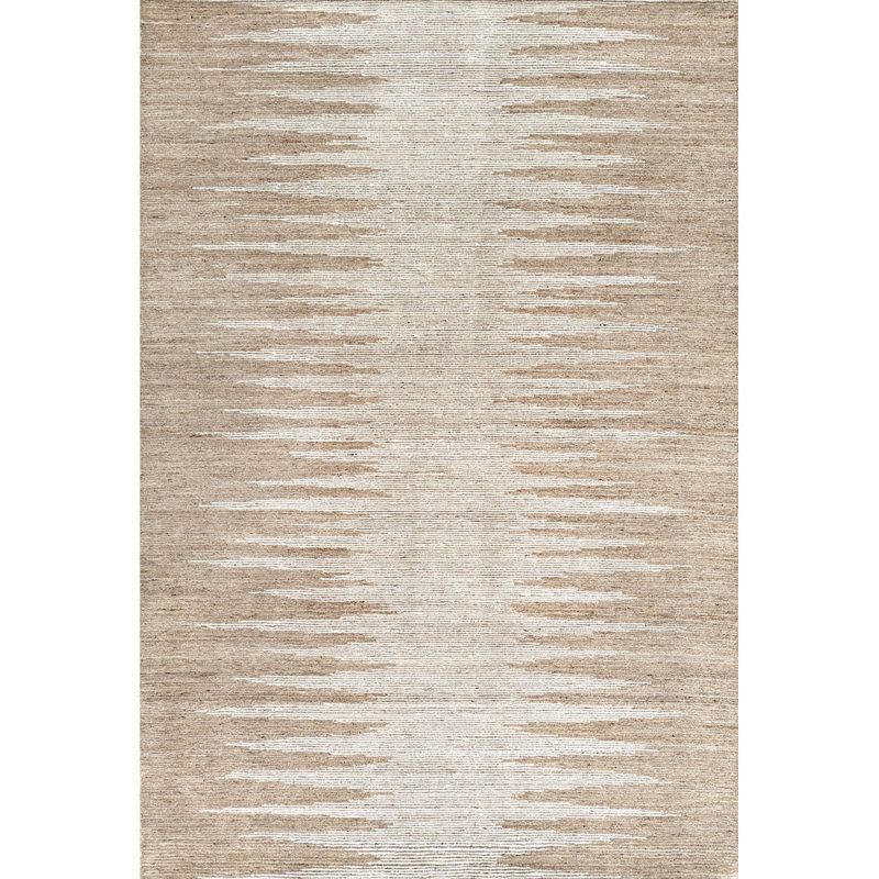Abrash Ikat Hand-Tufted Wool Area Rug Cut/Loop Pile, 8'6" x 12'6", Natural