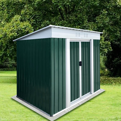 Remise de rangement extérieure pour toiture-terrasse de 6 pi 4 po - Fabriquée avec de l'acier galvanisé robuste et une corrosion en alliage d'aluminium, idéale pour ranger une variété d'outils, de vélos et d'équipement de jardin