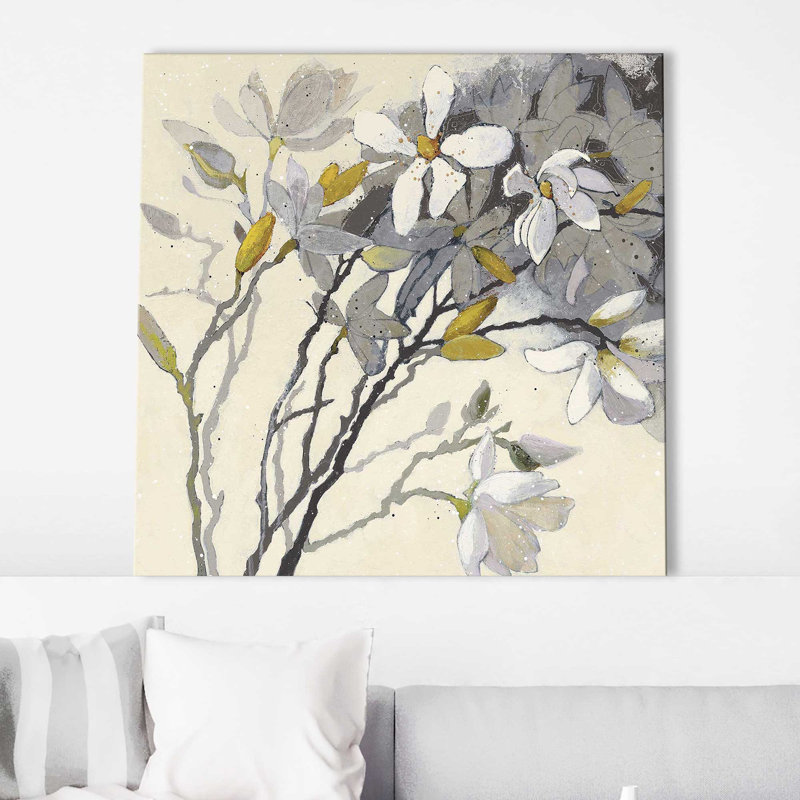 Magnolias jaune gris - peinture, Toile tendue, H 24 po x l 24 po x P 1,5 po