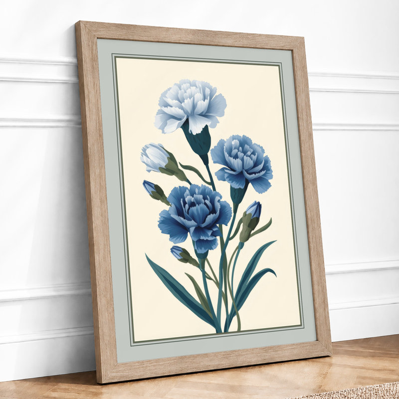 Blue Carnations Botanical - Framed Print, Oak, A3 - 42.0 x 29.7 cm