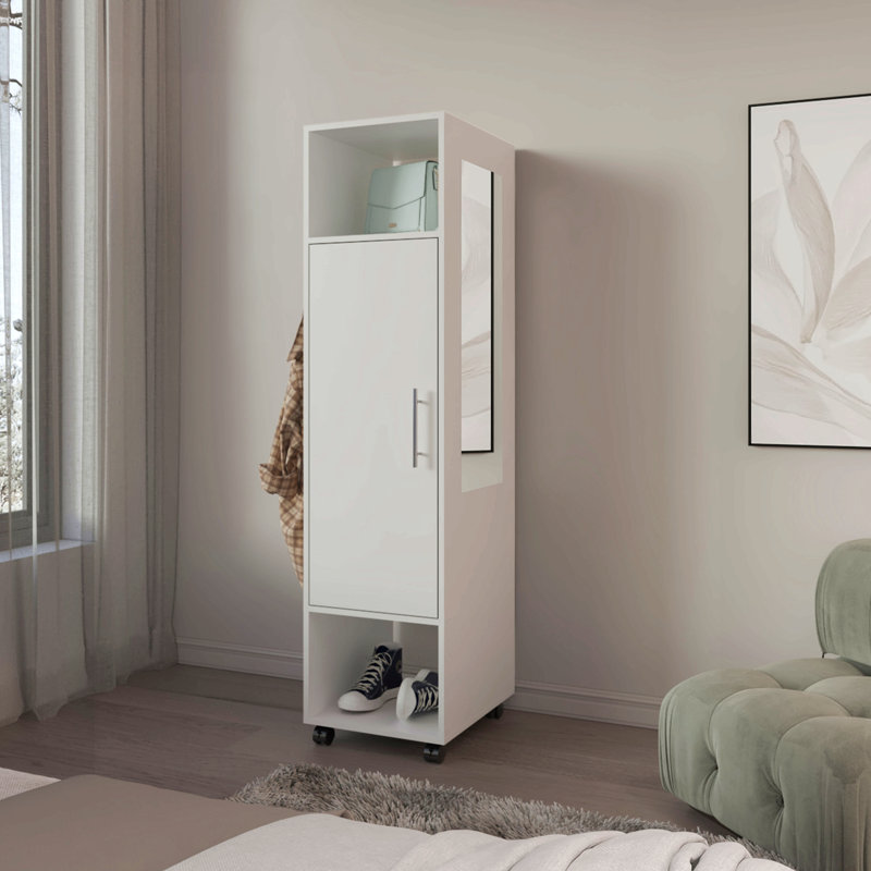 Armoire, H 62,9 po, avec 1 porte, 3 tablettes et miroir pleine grandeur, blanc