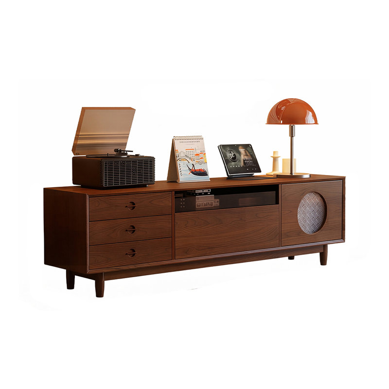Meuble télé vintage en noyer brun foncé de 200 cm (78,74 po) avec vitre craquelée, 22.05" H x 78.74" W x 15.75" D