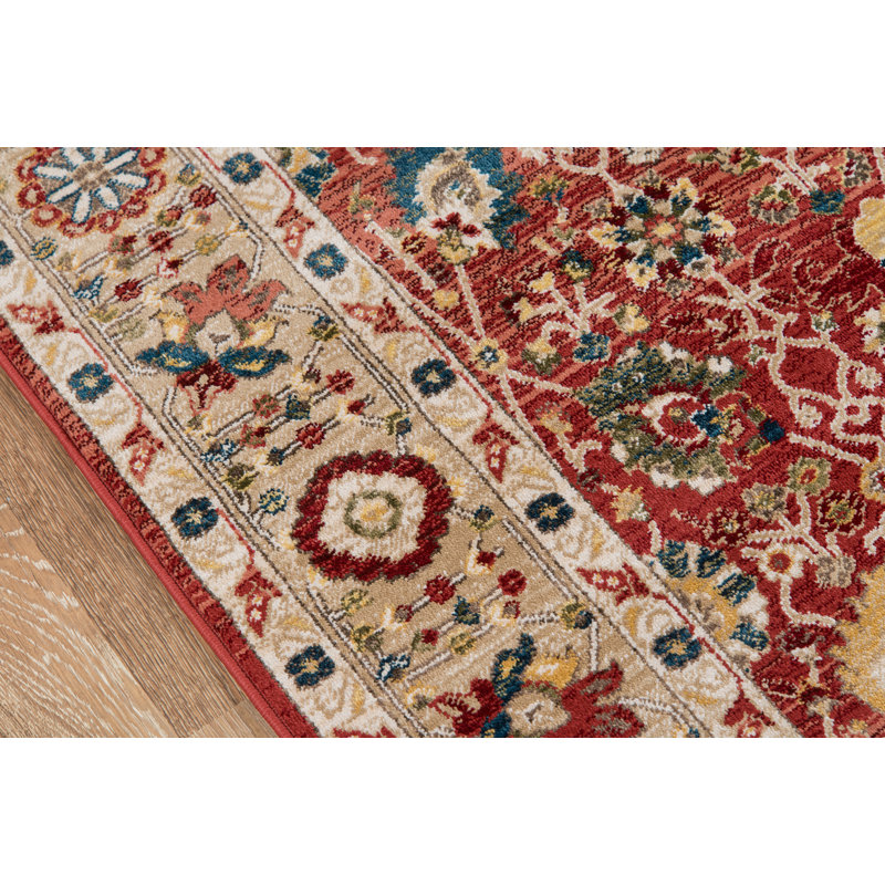 Tapis rouge / beige tissé à la machine Canberra, Tapis de couloir 2 pi 3 po x 8 pi