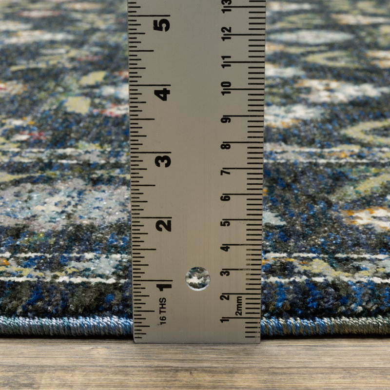 Adela Bordered Floral Traditional Blue/Multi Area Rug, Runner 2'2" x 8'4"