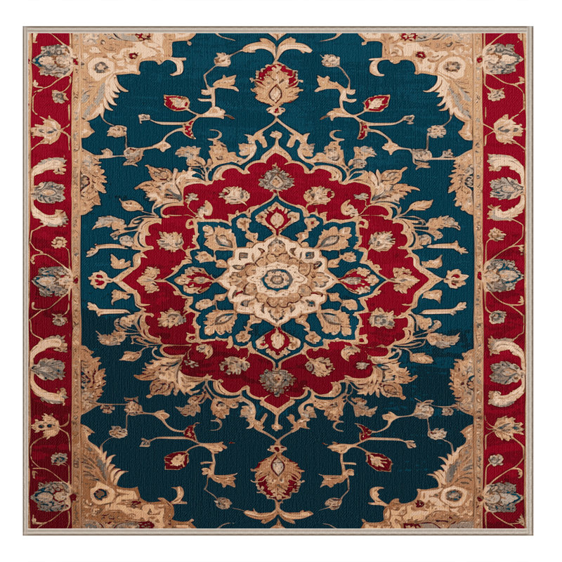 Tapis brun Tabriz lavable à la machine, Carré 6 pi