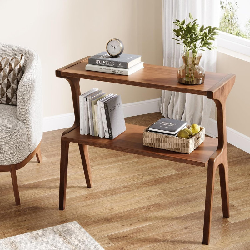 Table de bout en bois massif Tribesigns, canapé à 2 niveaux avec tablette de rangement