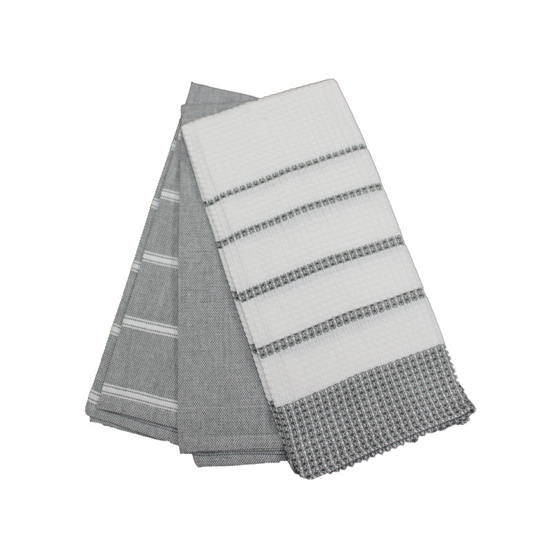 Cannady Cotton Stripe Waffle Tea Towel Kitchen Towel, Gray, 26" L x 18" W