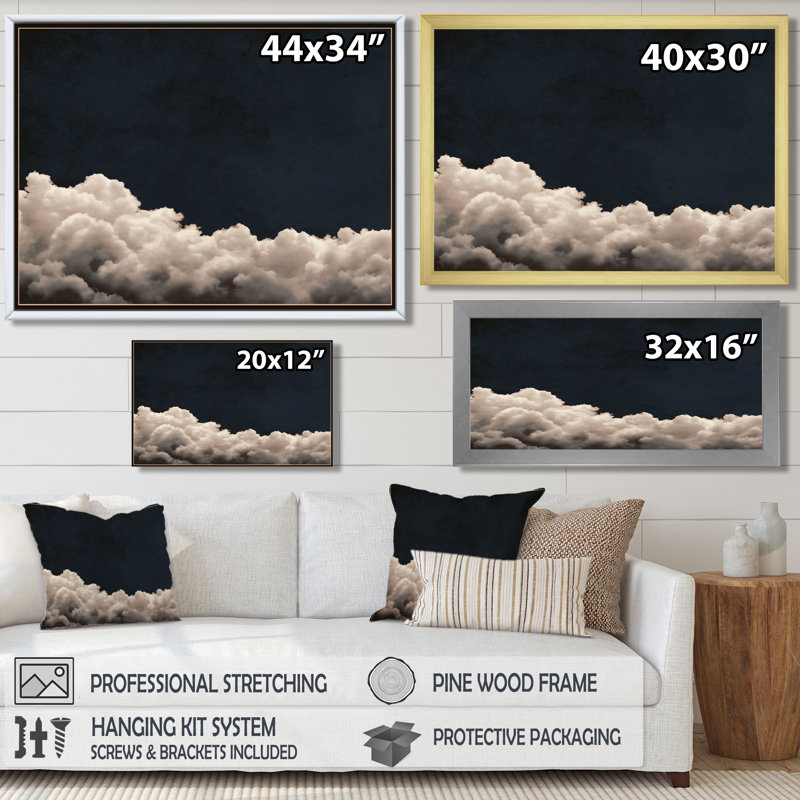 «Fluffy White Clouds In The Sky - Clouds», impression sur toile blanche minimaliste, H 16 po x l 32 po, Cadre photo unique