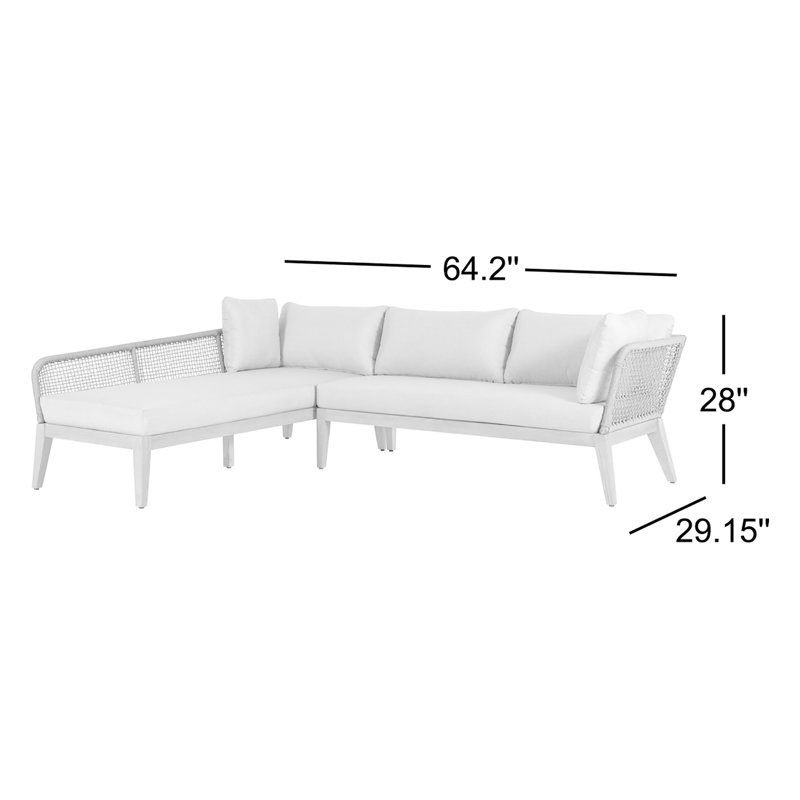 Lakischa 64.2'' Wide L-Shaped Teak Chaise with Cushions, Gray