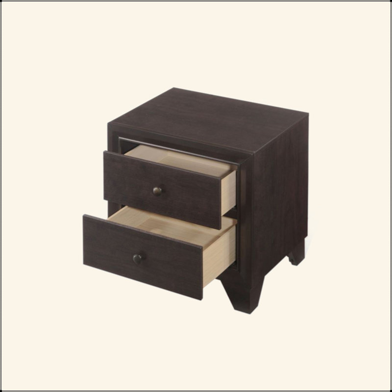 Wooden Nightstand With 2 Drawers In Espresso Finish