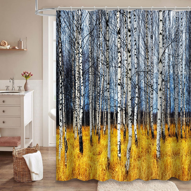 Rideau de douche d'automne avec 12 crochets Autumn Birch Grove Forest, L 72 po x l 72 po