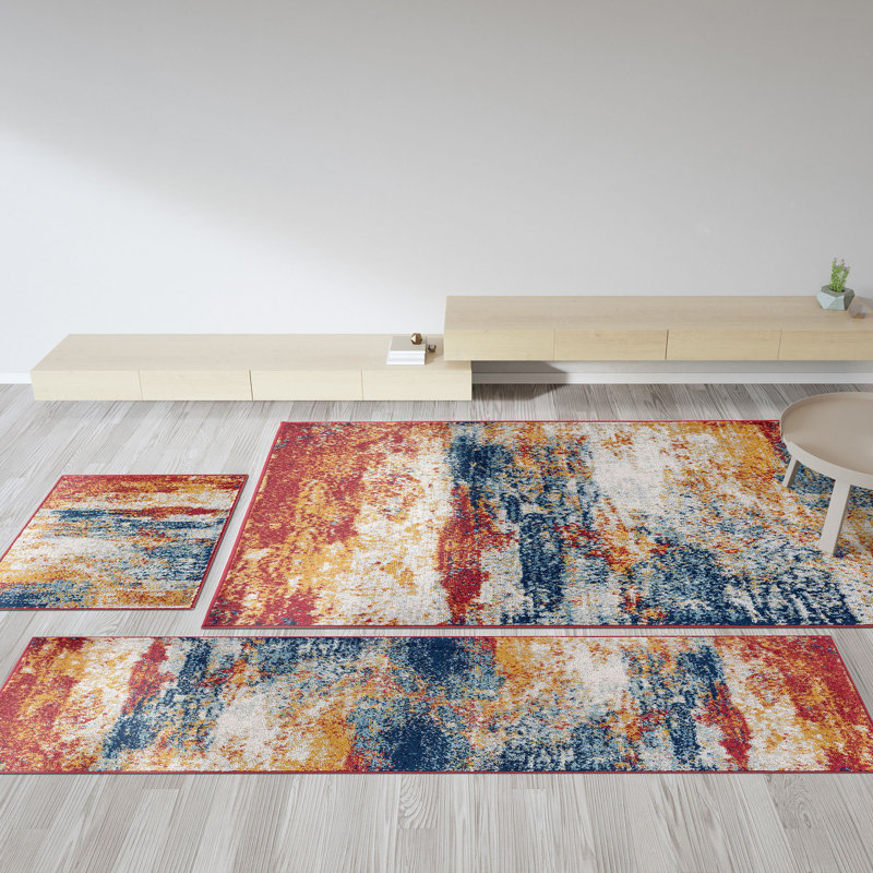 Alessa Contemporary Abstract Multi-Color 3-Piece Rug Set: (5' X 7', 20'' X 60'', 20'' X 32'')