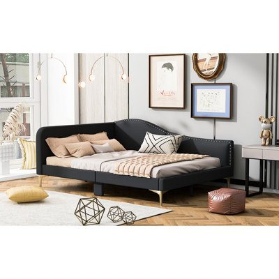 Lit de jour gris avec surface de couchage, tête de lit, accoudoirs et pieds de support stables - Tissu de chambre Sanctuary