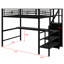 Lit mezzanine multifonctionnel en métal avec bureau, escalier de rangement, mini garde-robe et lumières DEL