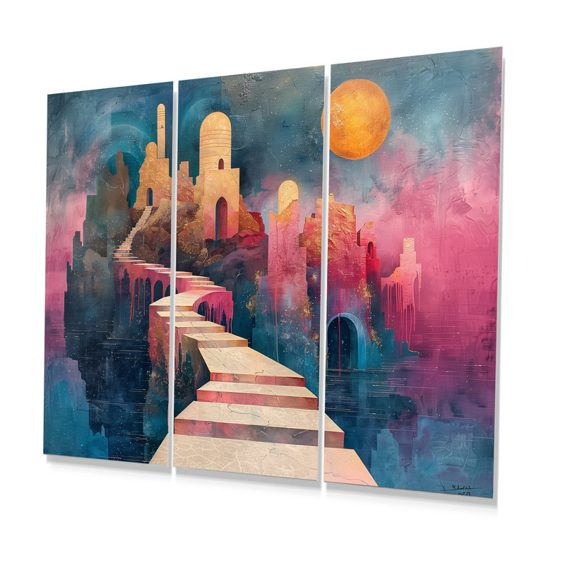 Ensemble de décorations murales observatoires astral rose et bleu, Métal métal, H 28 po x l 36 po x P 1 po
