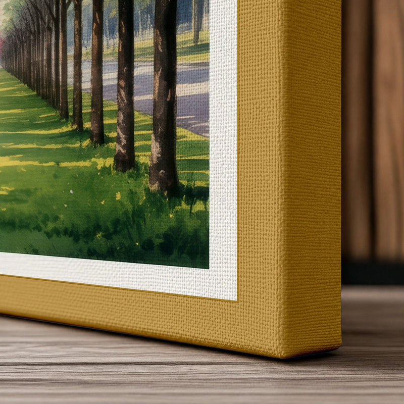 Cherry Blossom Avenue Botanical 1 Piece Wrapped Canvas Wall Art, 30x20 - 76.2 x 50.8 cm, Ochre Border