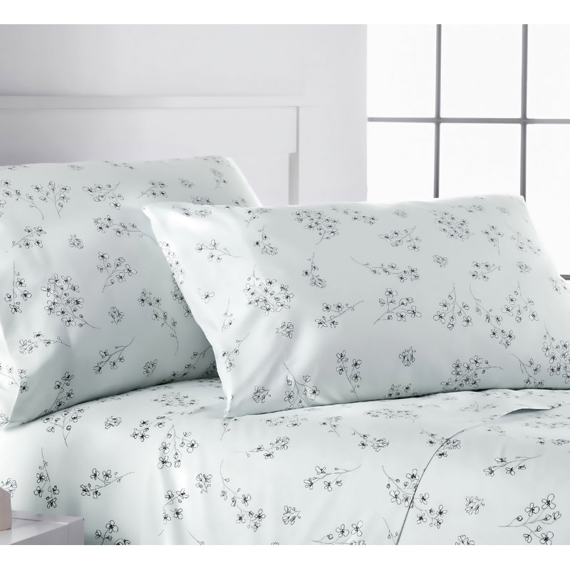 Ensemble de draps Sweet Florals, Ensemble de draps pour taille de lit simple TG, Bleu