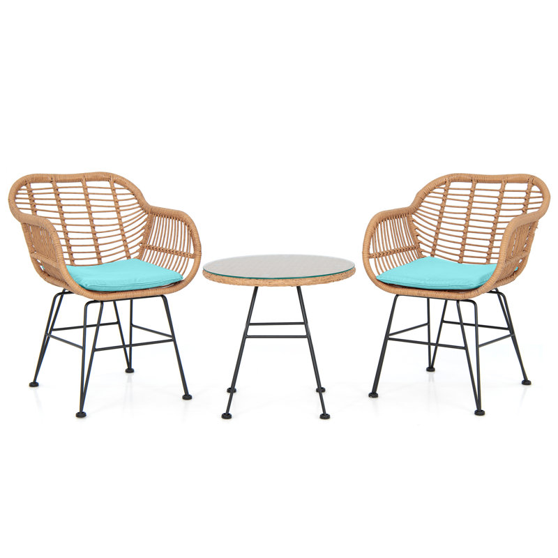 Charlesville Polyethylene (PE) Wicker 2 - Person Seating Group with Cushions, Turquoise