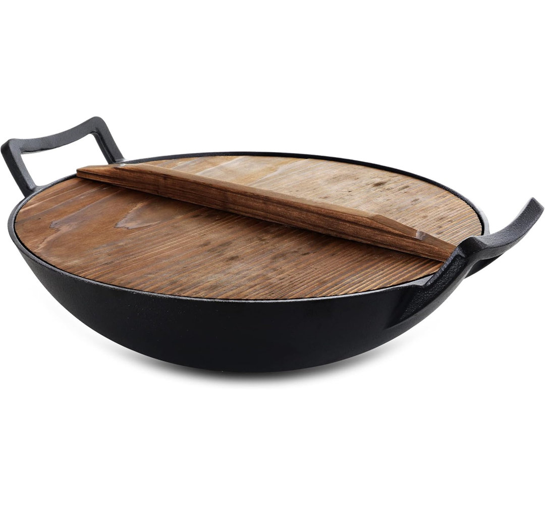 MegaChef Cast Iron Wok with Lid MegaChef
