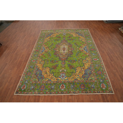 Green Wool Floral Traditional Area Rug 8x11