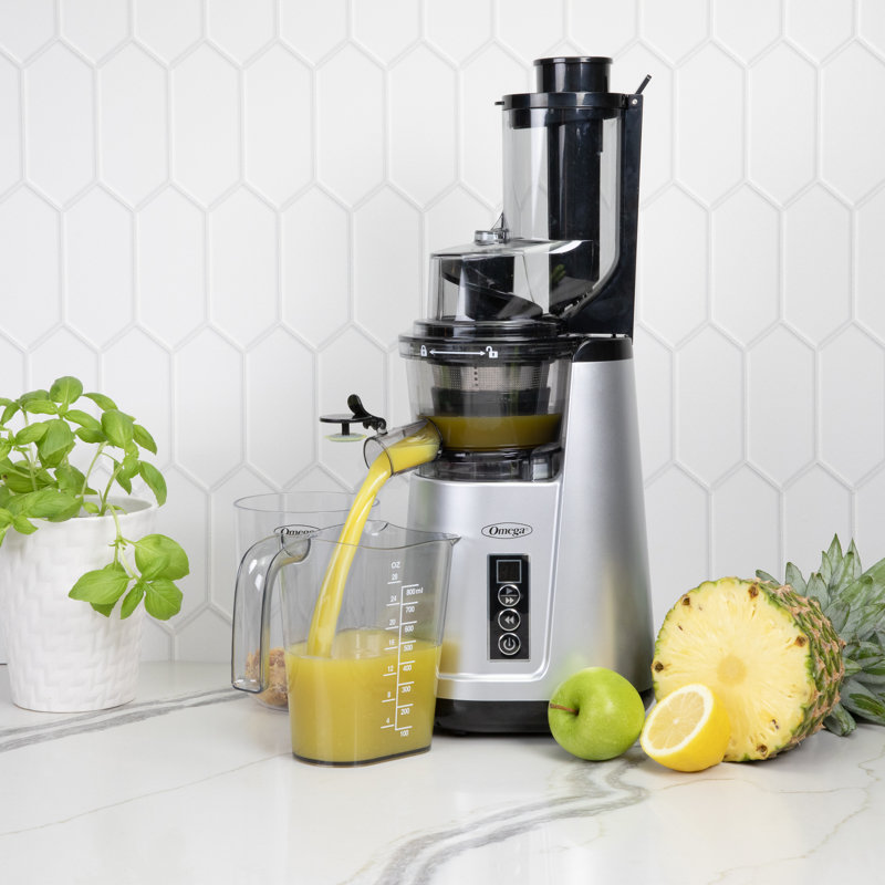 Omega Wide Mouth Vertical Cold Press Juicer, in Silver