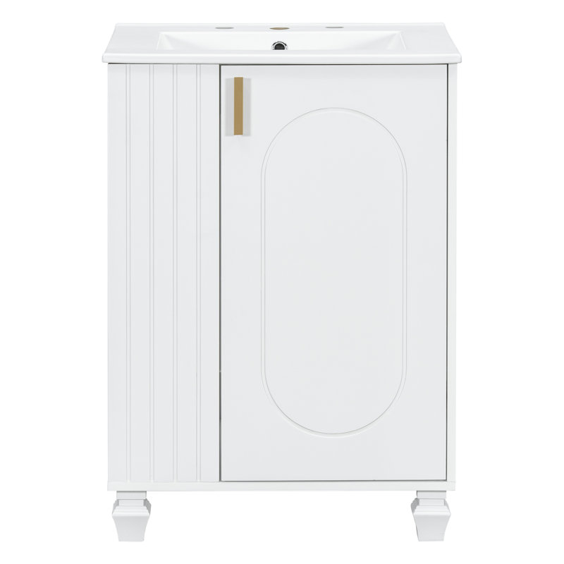 Meuble-lavabo 24 po avec plateau en céramique et tablettes ouvertes 24 po, Blanc