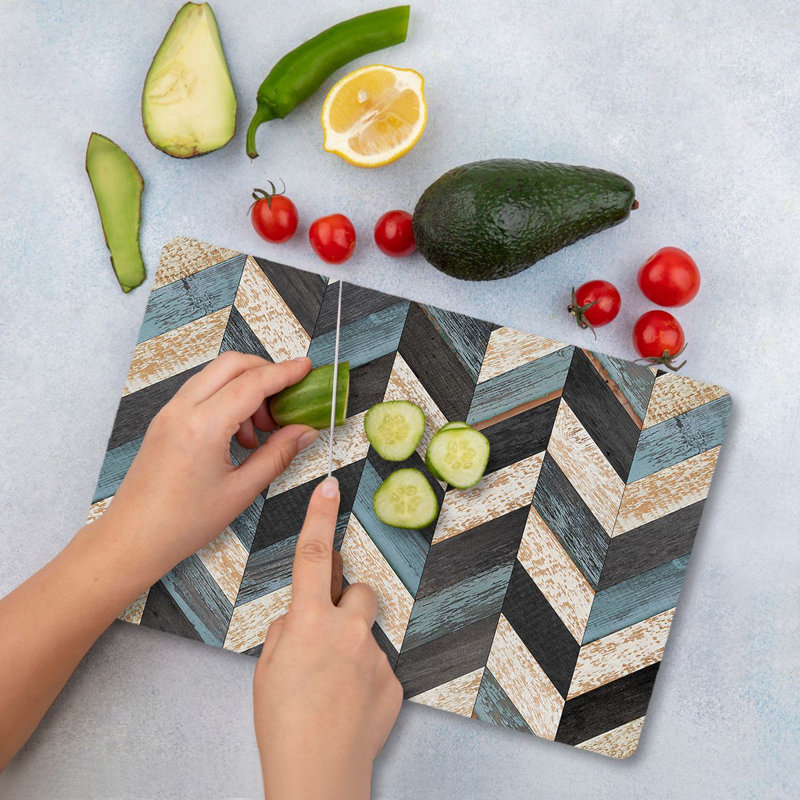 Flourish Tempered Glass Cutting Board, 7.9 x 11.8 inches | 100% Antibacterial, Easy-Clean Surface, Non-Slip Silicone Feet | Perfect for Food Prep & Serving, Durable & Stylish Kitchen Essential, Not Dishwasher Safe