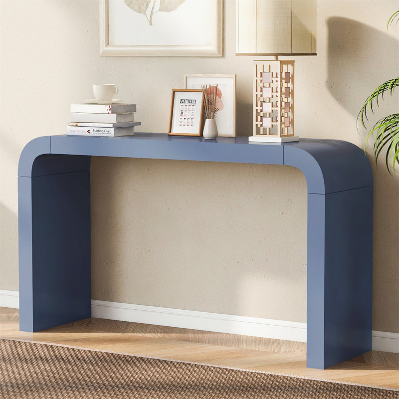 Table d'entrée minimaliste en placage d'acacia à deux pieds, élégante et peu encombrante - idéale pour les entrées diverses