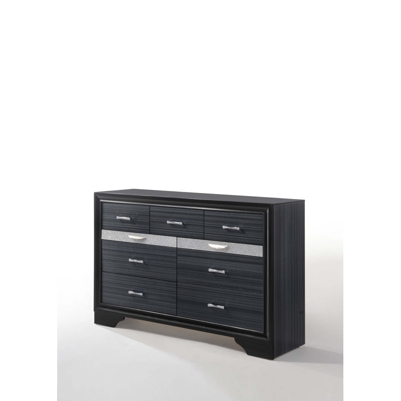 Commode Naima avec plusieurs tailles de tiroirs et compartiment à bijoux doublé de feutre pour un rangement élégant, Noir
