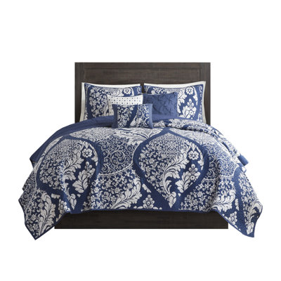 Madison Park Vienna Indigo 6 Piece Cotton Quilt Set, King/cal King