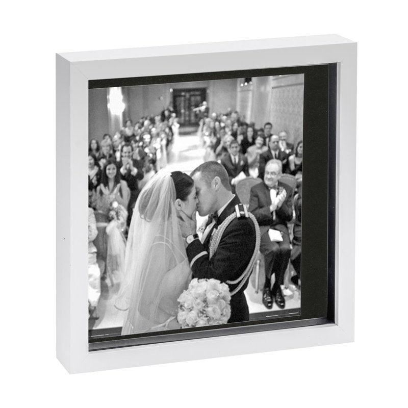 Nicola Spring - 3D Box Photo Frame - 10 x 10" with 8 x 8" Mount, White/Black
